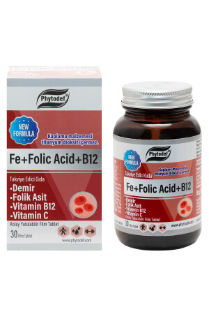 Demir + Folik Asit + Vitamin B12 + Vitamin C - 30 Tablet PHYTDFCLLGNTBLT-59 - 6