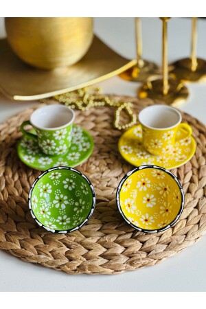 (منز) - عيد الحب الخاص (ديزي) مجموعة زهرة من كوبين قهوة و كأس - Den Tasarım Hediyelik