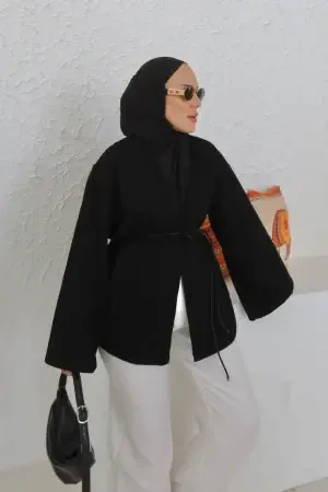 Denim Kruvaze Kimono Ceket Siyah - Nuuwears