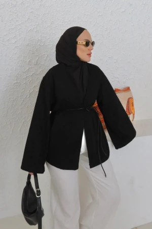 Denim Kruvaze Kimono Ceket Siyah - Nuuwears