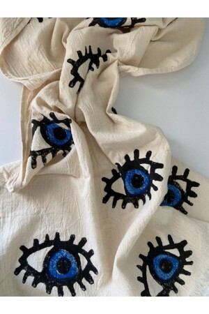 Denizli Peştemal, Mavi Göz El Baskı Desen, %100 Doğal Pamuk, Plaj Havlusu, Banyo Havlusu Mrmemo 0035 - Mrmemo