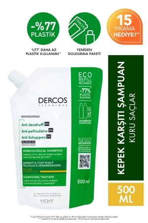 Dercos Anti-Schuppen Anti-Schuppen-Pflegeshampoo – Trockenes Haar – Nachfüllpackung 500 ml - 1