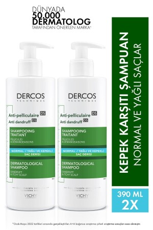 Dercos Anti-Schuppen-Anti-Schuppen-Shampoo für normales und fettiges Haar, 390 ml, 2 Stück, 8681689315023 - 1