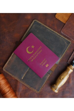 Deri Pasaport Cüzdanı - Gerçek Deri & El Yapımı LKM51864784541 - 5