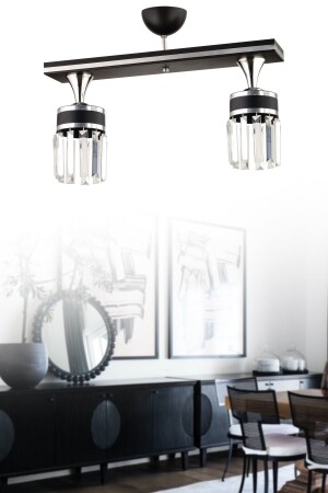 Derin 2li Caka Kristal Taş Siyaha Krom Modern Avize 2013 - KUZEY AYDINLATMA