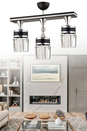 Derin 3 Lü Siyaha Krom Yaldızlı Kristal Taş Modern Avize - Kuzey Aydinlatma