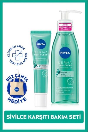 Derma Skin Clear Sivilce Karşıtı Yüz Temizleme Jeli 150ml Ve Gece Kremi 40ml,bez Çanta Hediye SET.NVE.894 - 2