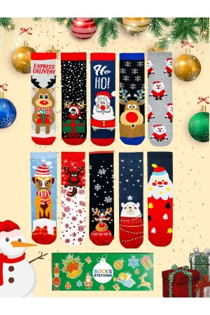 Desenli Çorap Renkli Çorap 4'lü Set Kadın Ve Erkek Çorap Kaliteli Çorap SS-Christmas2023 - 8