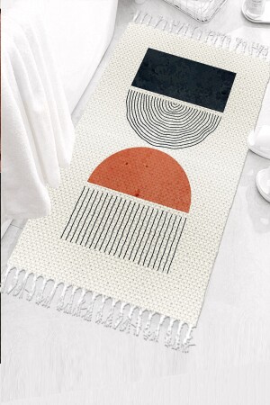 Desenli Yıkanabilir Modern Tekli Banyo Paspası Halı Vintage Dokuma Kilim 50x80cm elsekaratezgahbny - 7