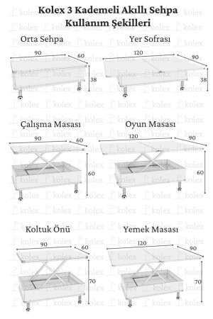 Desensiz 3 Kademeli Tekerli Akıllı Sihirli Sehpa Beyaz Renk DESENYOKADT - 5