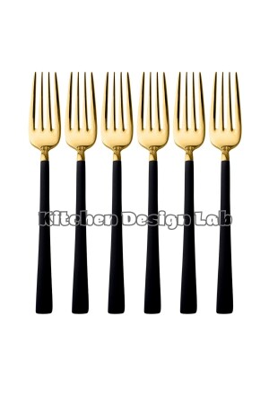 Dessertgabel in glänzendem Gold und Schwarz, 6-teilig, verpackt, Frühstücksgabel-Set aus Edelstahl, 6-teilig, Geschenk - 1