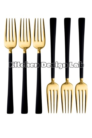 Dessertgabel in glänzendem Gold und Schwarz, 6-teilig, verpackt, Frühstücksgabel-Set aus Edelstahl, 6-teilig, Geschenk - 4