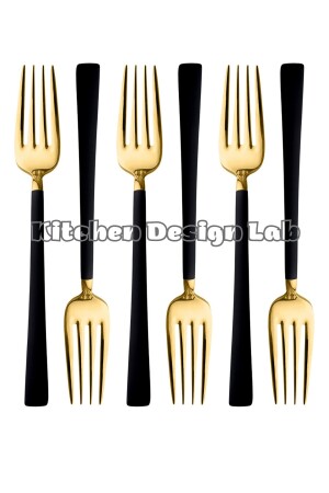 Dessertgabel in glänzendem Gold und Schwarz, 6-teilig, verpackt, Frühstücksgabel-Set aus Edelstahl, 6-teilig, Geschenk - 5