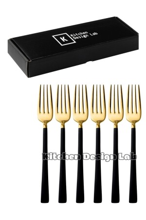 Dessertgabel in glänzendem Gold und Schwarz, 6-teilig, verpackt, Frühstücksgabel-Set aus Edelstahl, 6-teilig, Geschenk - 6