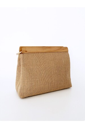 Detaillierte Damen-Clutch-Handtasche aus Jute-Stroh aus Holz HYBAH01 - 3