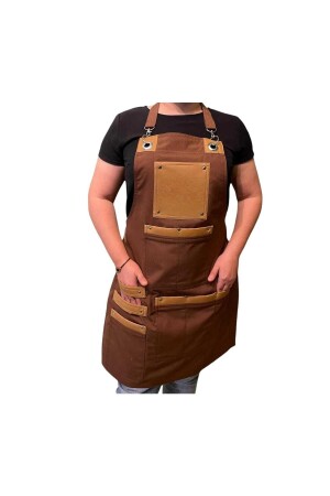 Detaillierte Küchenchefschürze aus braunem Leder mit verstellbarem Riemen, Restaurantschürze, Modell Apron1905 - 2