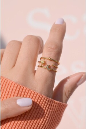 Detaillierter Ring mit Mond und Stern in Gold - 2