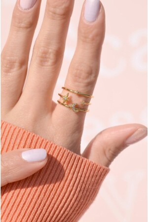 Detaillierter Ring mit Mond und Stern in Gold - 6