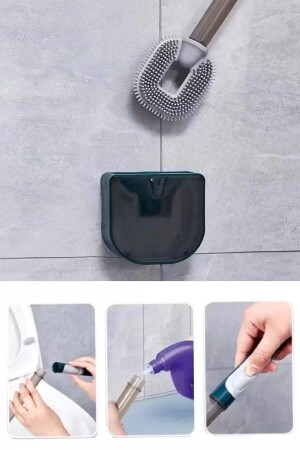 Deterjan Hazneli Bükülebilir Silikon Klozet Tuvalet Banyo Wc Küvet Temizleme Fırçası Doldurulabilir Duvara Monte Edilebilir - 3