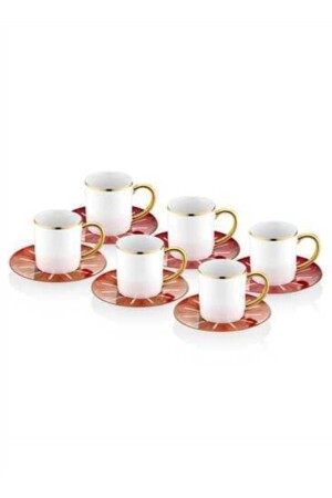 Diago Red 12-teiliges 100cc-Kaffeetassenset aus vergoldetem Porzellan für 6 Personen Cup0031 CUP0031 - 1