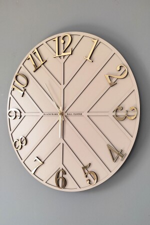 – Diagonale Linien – Creme und Gold – 50 cm große Wanduhr - 1