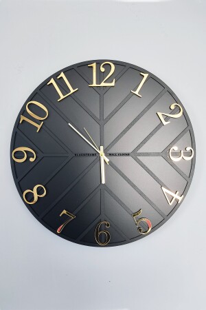 – Diagonale Linien – Schwarz und Gold – 50 cm große Wanduhr 012022DL - 4