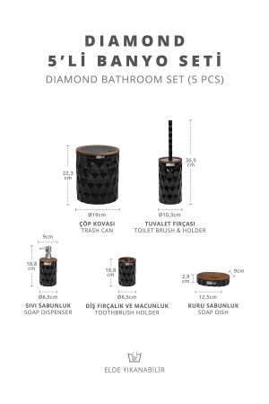 Diamantschwarzes 5-teiliges Badezimmer-Set mit Klicktür aus Holz OKY-467-3-S - 6