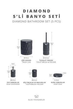 Diamond Anthrazit Click Cover 5-teiliges Badezimmer-Set OKY-467-A - 5