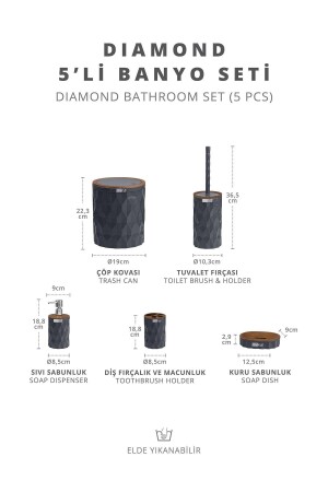 Diamond Anthrazit Holz-Klicktür 5-teiliges Badezimmer-Set - 6