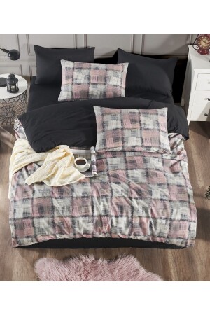 Diamond Kare Çift Taraflı Çift Kişilik Nevresim Seti %100 Pamuk Pudra14530204 0221455210204288 - Sheri Home