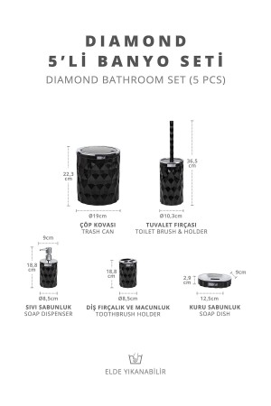 Diamond Siyah Kromlu Click Kapak 5'li Banyo Seti OKY-467-1-S - 6