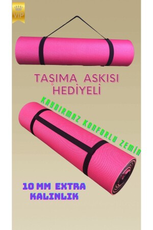 Dickes, 10 mm dickes, rutschfestes, doppelseitiges Pilates-Yogamattenkissen, Schwarz und Rosa, 170 x 55 cm, mit Aufhänger, Geschenk - 1