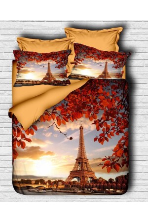 Digital bedrucktes 3D-Doppel-Baumwollsatin-Luxus-Bettbezug-Set „Paris Eiffel im Herbst“ RDG-144 - 1