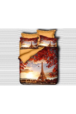 Digital bedrucktes 3D-Doppel-Baumwollsatin-Luxus-Bettbezug-Set „Paris Eiffel im Herbst“ RDG-144 - 4