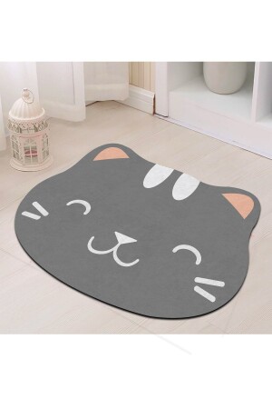 Digitaldruck, rutschfeste Unterseite, niedliche Katze, anthrazit, Badematte, Doppel-Toilettenset (40 x 60 cm), (60 x 100 cm), 15, Mat-Anthracite15-Grey16 - 2