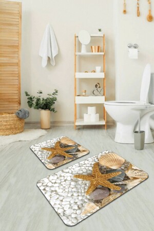 Dijital Banyo Halısı Klozet Takımı 2'li Paspas Seti Bs209 60x90cm - 60x60cm BS209 - 2