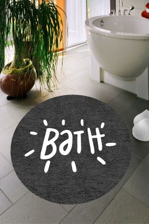 Dijital Baskı Kaymaz Taban Yıkanabilir Bath Yazılı Banyo Paspası Dc-8025 Koyu Gri 8025-Siyah - 1