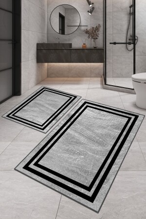 Dijital Baskılı Yıkanabilir Kaymaz Kaydırmaz Dot Taban Dekoratif Modern Banyo Paspas Takımı(BPS-40) - 2