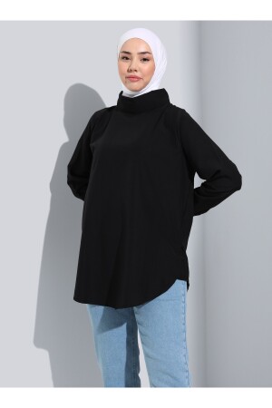 Dik Yaka Oversize Poplin Tunik - Siyah - Refka Basic 8722042 - 2