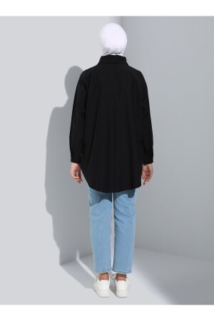 Dik Yaka Oversize Poplin Tunik - Siyah - Refka Basic 8722042 - 4