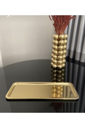 Dikdörtgen Gold Altın Renk Kahve Pasta Servis Sunum Tepsisi 1 Adet(33x18cm) Hb1652bsrn - 1