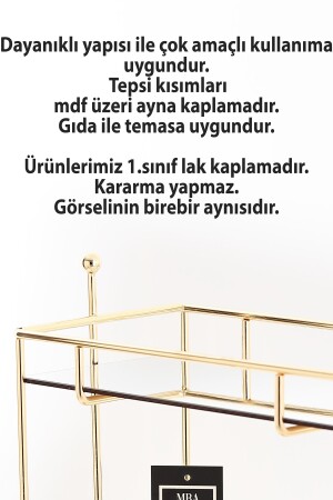 Dikdörtgen Gold Aynalı Kahve Yanı Sunumluk Hediyelik Dekorasyon Ikramlık Organizer Mdf Ahşap 40cm PSTSHYGLD - 4