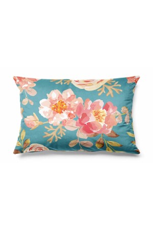 Dikdörtgen Rozales Desenli Çift Tarafı Baskılı Süet Kırlent Kılıfı - Pilloveland