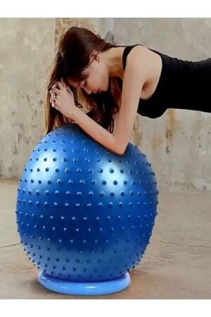 Dikenli Yoga Pilates Aeorobik Jimnastik Topu (65 Cm Mavi) - 6