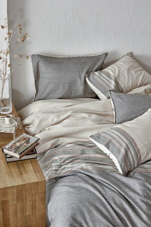 Dila Doppelbett-Bettbezug-Set, 100 % Bio-Baumwollleinen, beige-grün, 200 x 220 cm, NVRDLA200 x 220 - 3