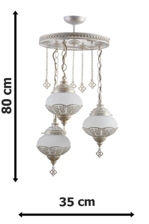 Dilan Ottoman Authentische cremefarbene weiße Glas-Hängelampe, Wohnzimmer – Küche – Schlafzimmer, 3-teiliger Kronleuchter dilan3lüesk - 5