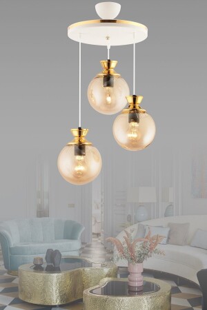 MNZ-Dilara 3 قطع صالون أبيض إلى ذهبية زجاج مستديرة غرفة المعيشة الشنادل 3060 - KUZEY AYDINLATMA