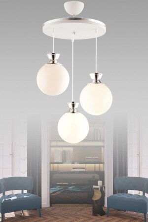 Dilara 3 Lü Tepsi Beyaza Krom Glop Camlı Lüks Modern Avize - GYK LİGHT