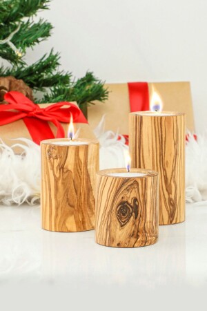 Dilek Ahşap 3lü Mumluk Set (MUMLAR DAHİL) - Lalezen Home