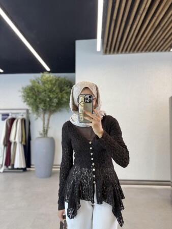 Dilvin Düğmeli Dantel Hırka - Duendeca